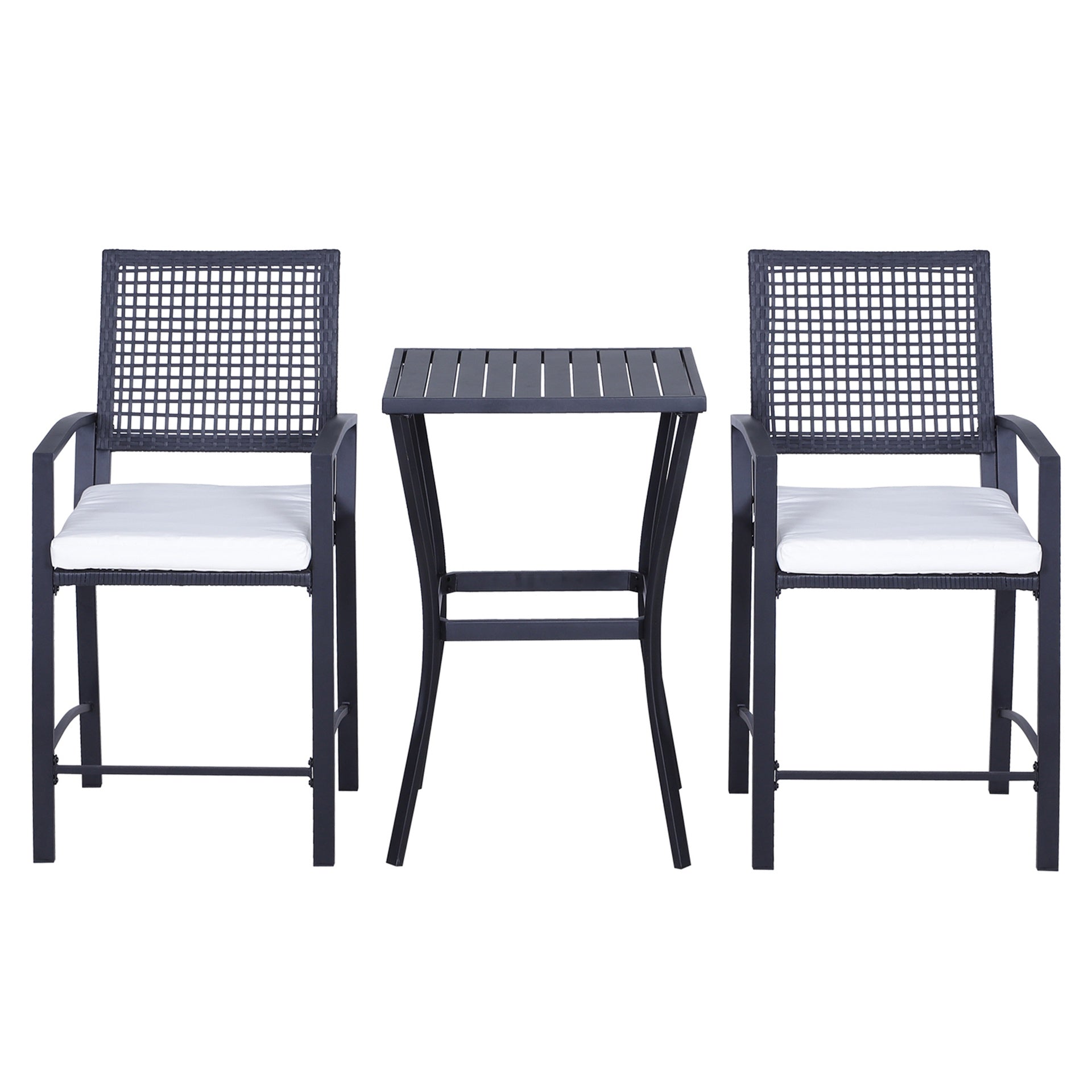 Outsunny 3pcs Patio Bar Set with Soft Cushion, Rattan Wicker Outdoor Furniture Set for Backyards, Lawn, Deck, Poolside