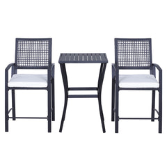 Outsunny 3pcs Patio Bar Set with Soft Cushion, Rattan Wicker Outdoor Furniture Set for Backyards, Lawn, Deck, Poolside
