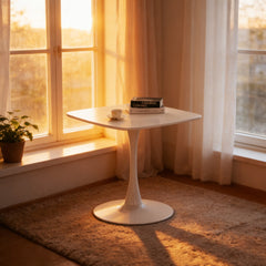 White Square Tulip Table for 2-3 Person, 24" Small Dining Table with Metal Pedestal Base, Modern Kitchen Table for Small Space, Apartment, Bistro, Cafe, Office & Living Room, Matte White MDF Top