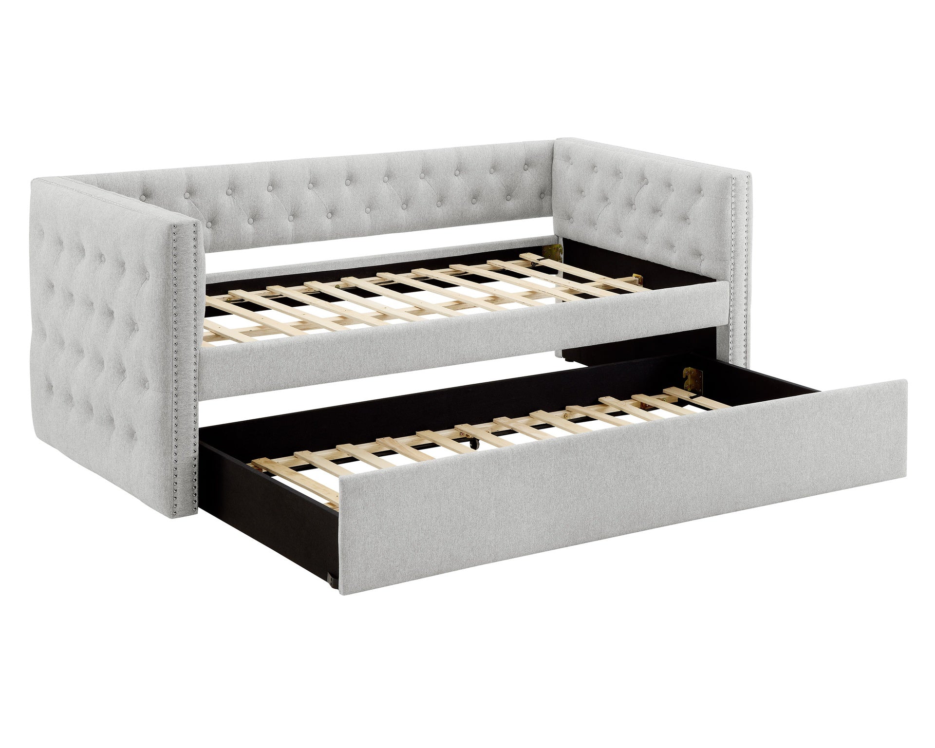 Luxurious 1pc Modern Daybed Button Tufted Nailhead Trim Bedroom Living Room Furniture Dove Gray Finish