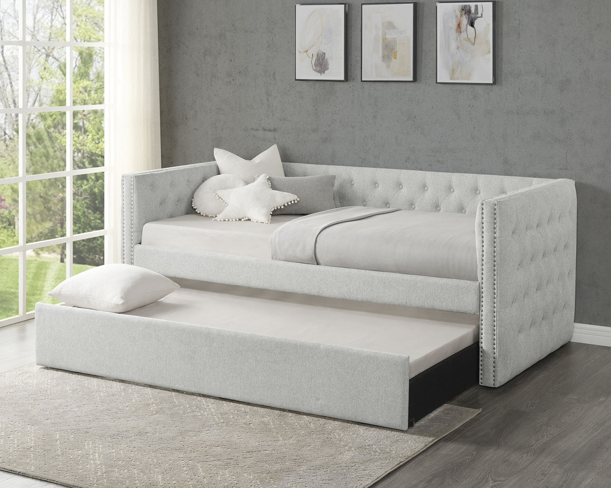 Luxurious 1pc Modern Daybed Button Tufted Nailhead Trim Bedroom Living Room Furniture Dove Gray Finish