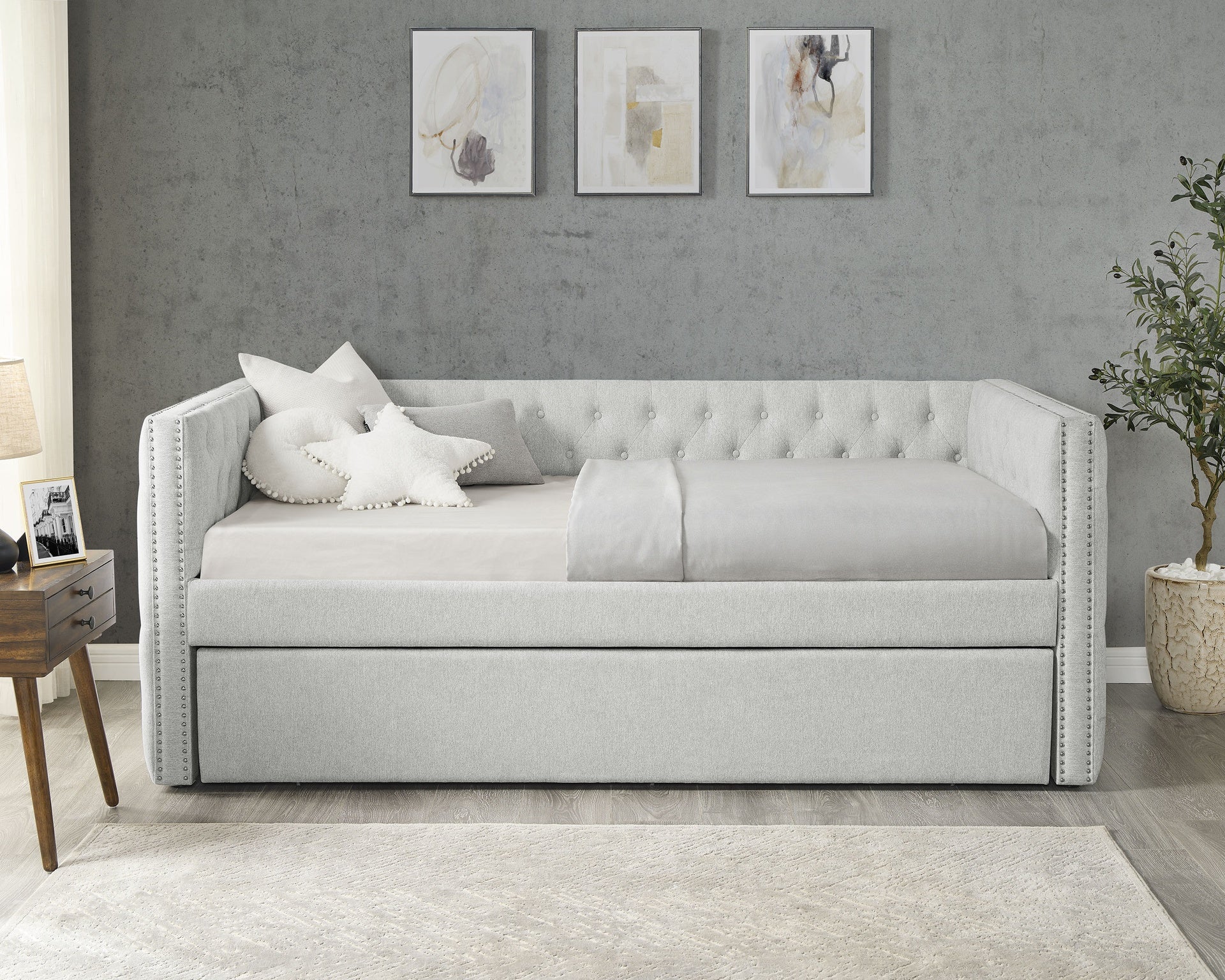 Luxurious 1pc Modern Daybed Button Tufted Nailhead Trim Bedroom Living Room Furniture Dove Gray Finish