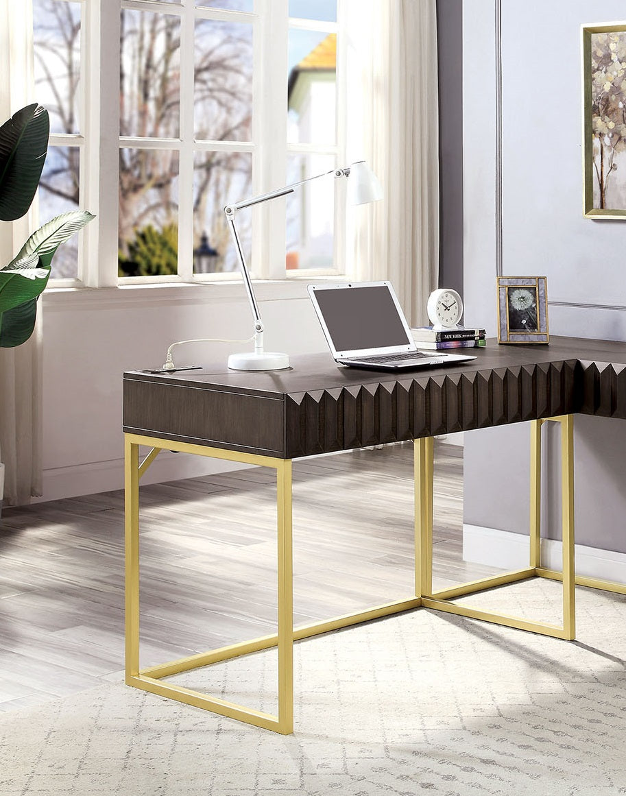 Transitional Two-tone Computer Desk Walnut, USB Port Lift Top Design And Concealed Drawer