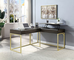 Transitional Two-tone Computer Desk Walnut, USB Port Lift Top Design And Concealed Drawer