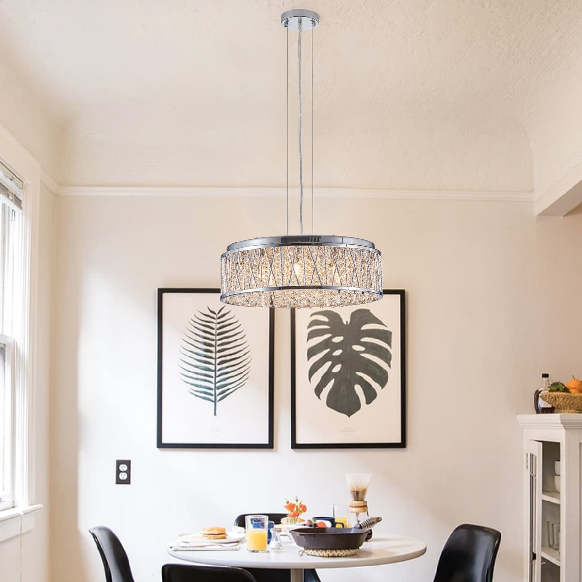 Modern Crystal Chandelier 19 Inches Aluminum+Iron Round Ceiling Light Flush Mount Ceiling Light Fixture for kitchen Island Dinning Bedrooms and Hallway (Bulb Not Included)