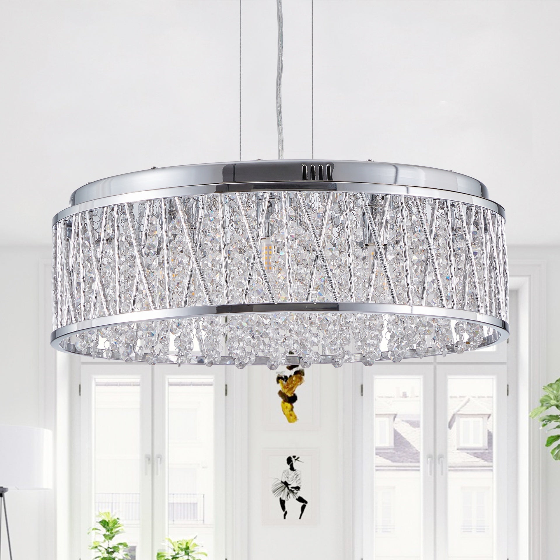 Modern Crystal Chandelier 19 Inches Aluminum+Iron Round Ceiling Light Flush Mount Ceiling Light Fixture for kitchen Island Dinning Bedrooms and Hallway (Bulb Not Included)