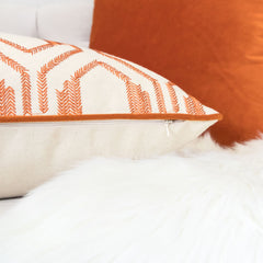 Geometric Embroidered Cotton Throw Pillow – Rust Modern Accent