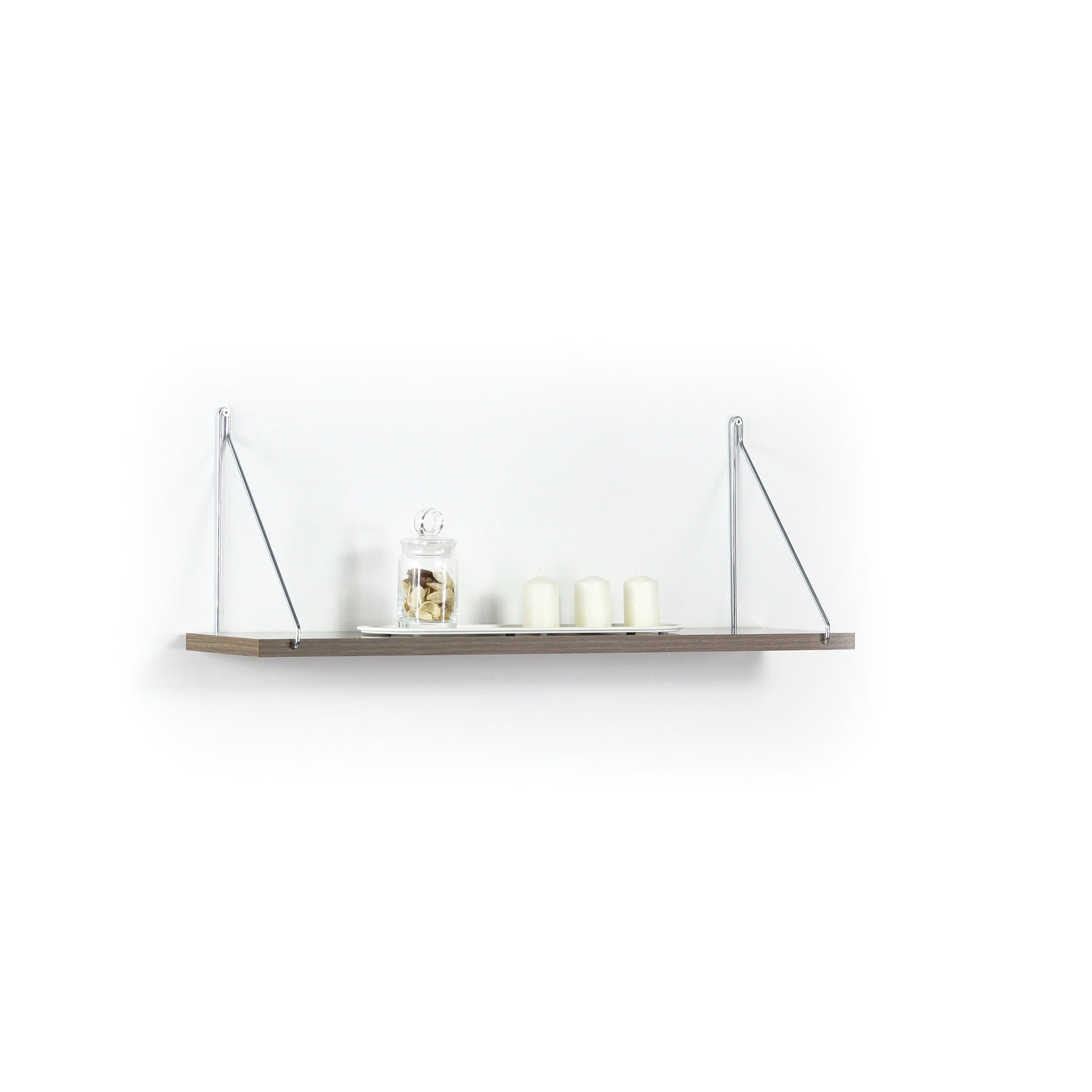 Palmer Floating Wall Decor Wall Mounted Rustic Decorative Hanging Metal Bracket Single Shelf for Books, White/Chrome