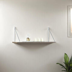 Palmer Floating Wall Decor Wall Mounted Rustic Decorative Hanging Metal Bracket Single Shelf for Books, White/Chrome