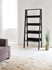 Furnish Home Store Otavio 5 Tier Modern Ladder Bookshelf Organizers, Wood Frame Bookshelf for Small Spaces in Your Living Rooms, Office Furniture Bookcase, Black