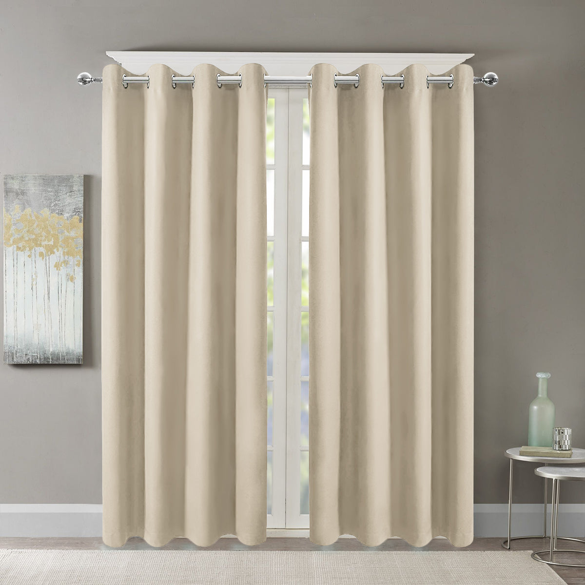 Blackout Indoor curtain grommets with coating, beige, 52*84 inch, 2 Panels