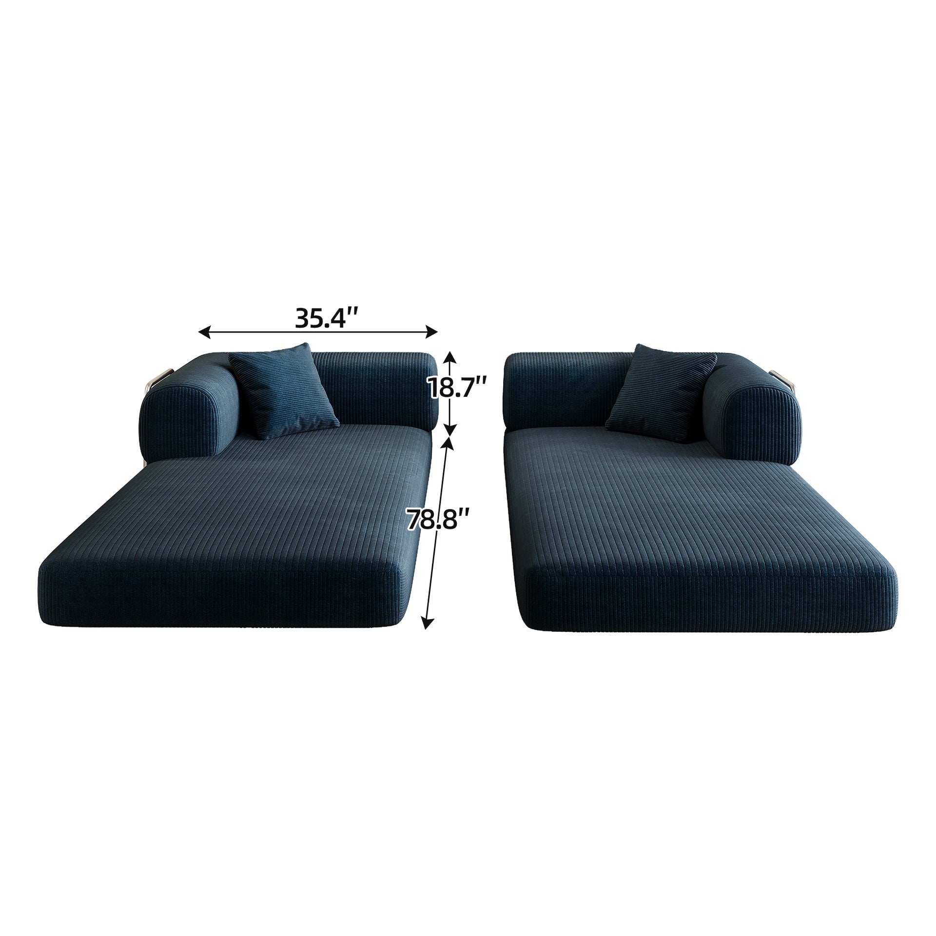 78.8" Compression Sofa,Convertible Floor Sofa Bed-with Pillow Back Support Armrest,Comfy Futon Couch Sleeper Bed,Loveseats Boneless Modular Sectional Sofa,Corduroy fabric,for Living Room,Bedroom,Blue