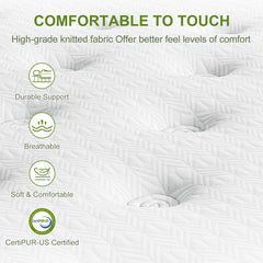 12 Inch Queen Size Hybrid Mattress in a Box with Gel Memory Foam and Pocket Springs, Pressure Relief & Motion Isolation, CertiPUR-Us Certified, Assembled in USA