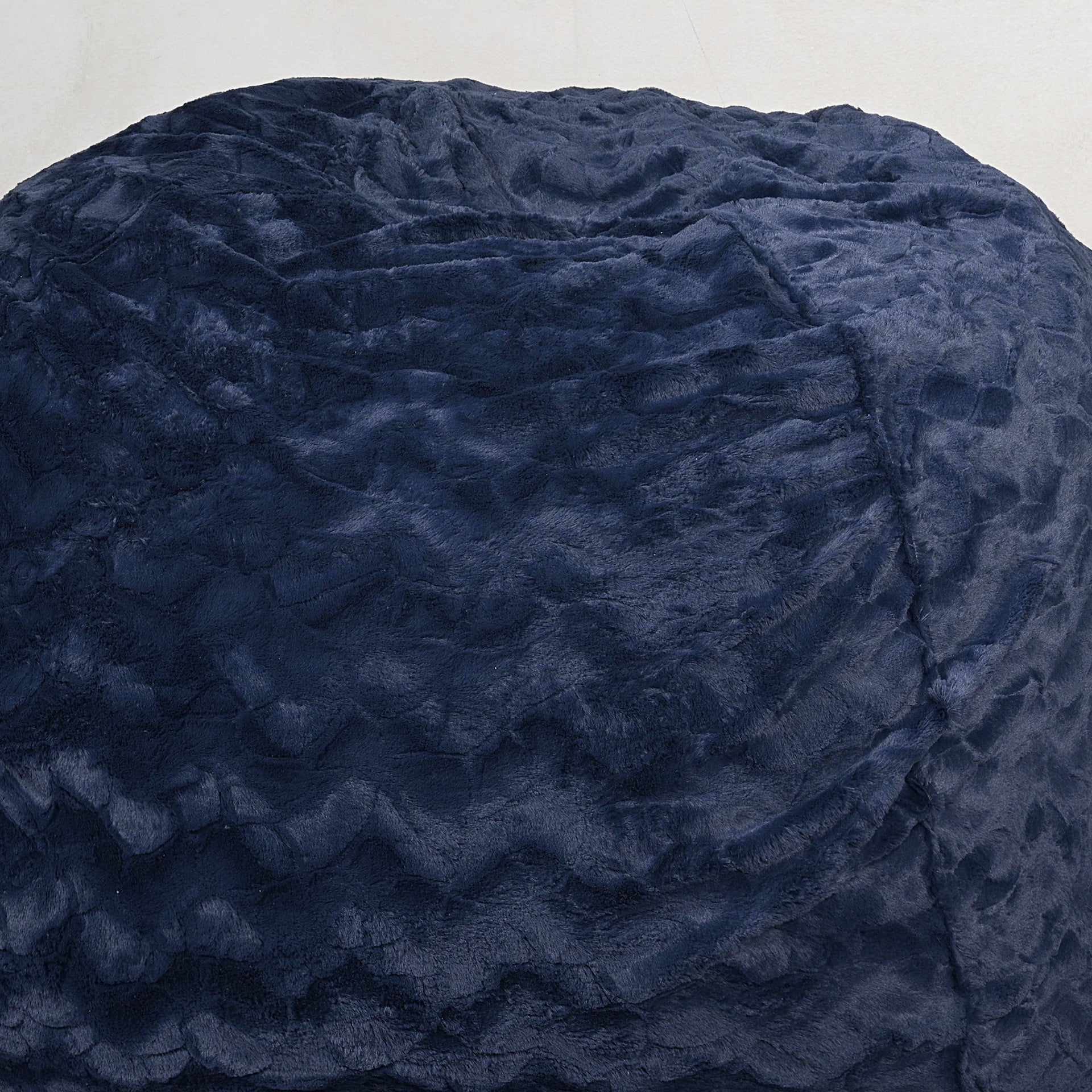 Faux Fur Bean Bag Chair, Navy-5ft Cozy and Stretchable Fabric Lounger for Children and Adults with Easy-Clean Cover, Comfortable Faux Fur Seating for Bedrooms, Filled with Shredded and Memory Foam.