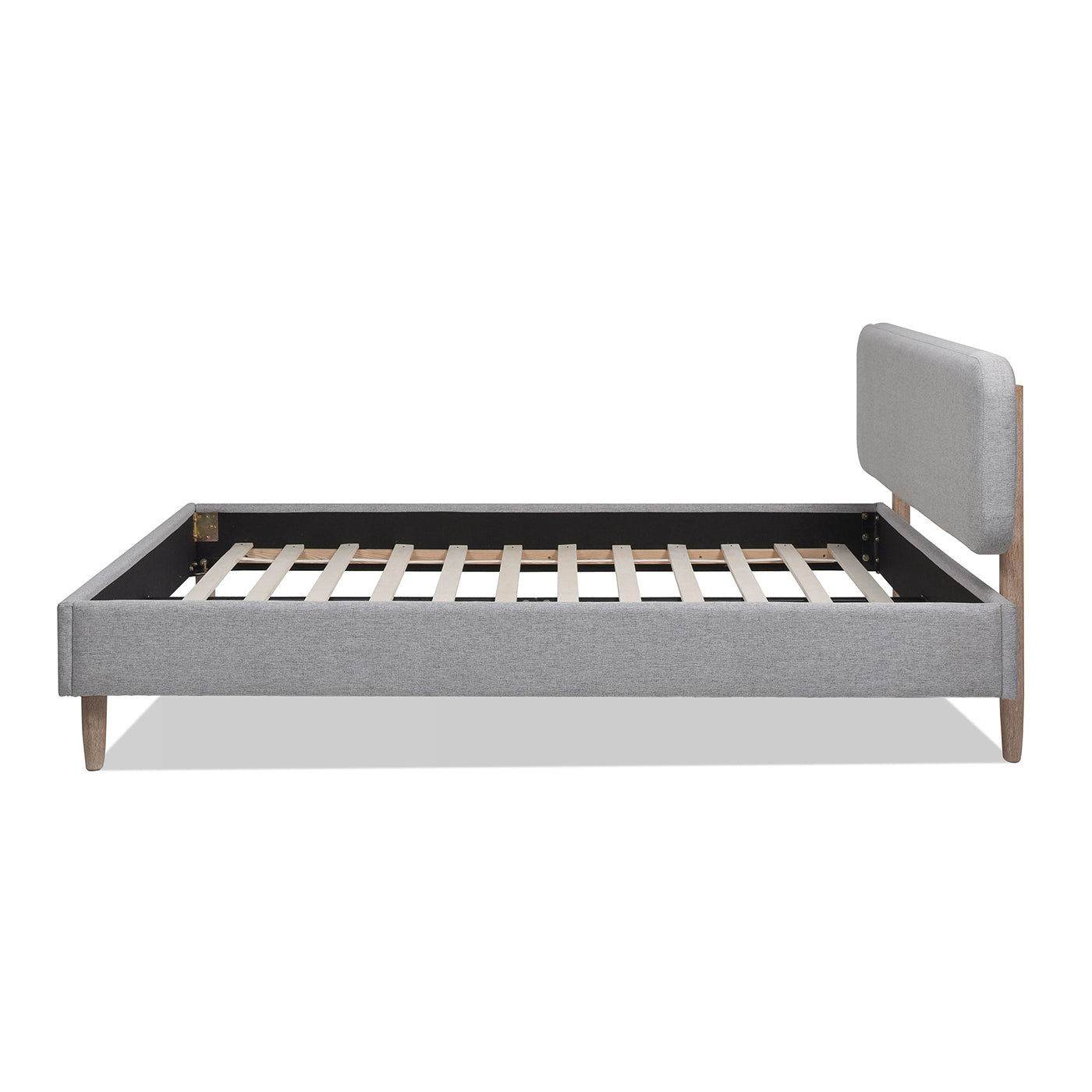 Diego Low Upholstered Platform Bed, Queen, Light Grey Polyester