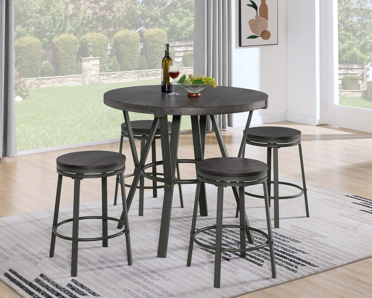 Wooden Round Dining Table with 4 Swivel Wooden Dining Stools Set