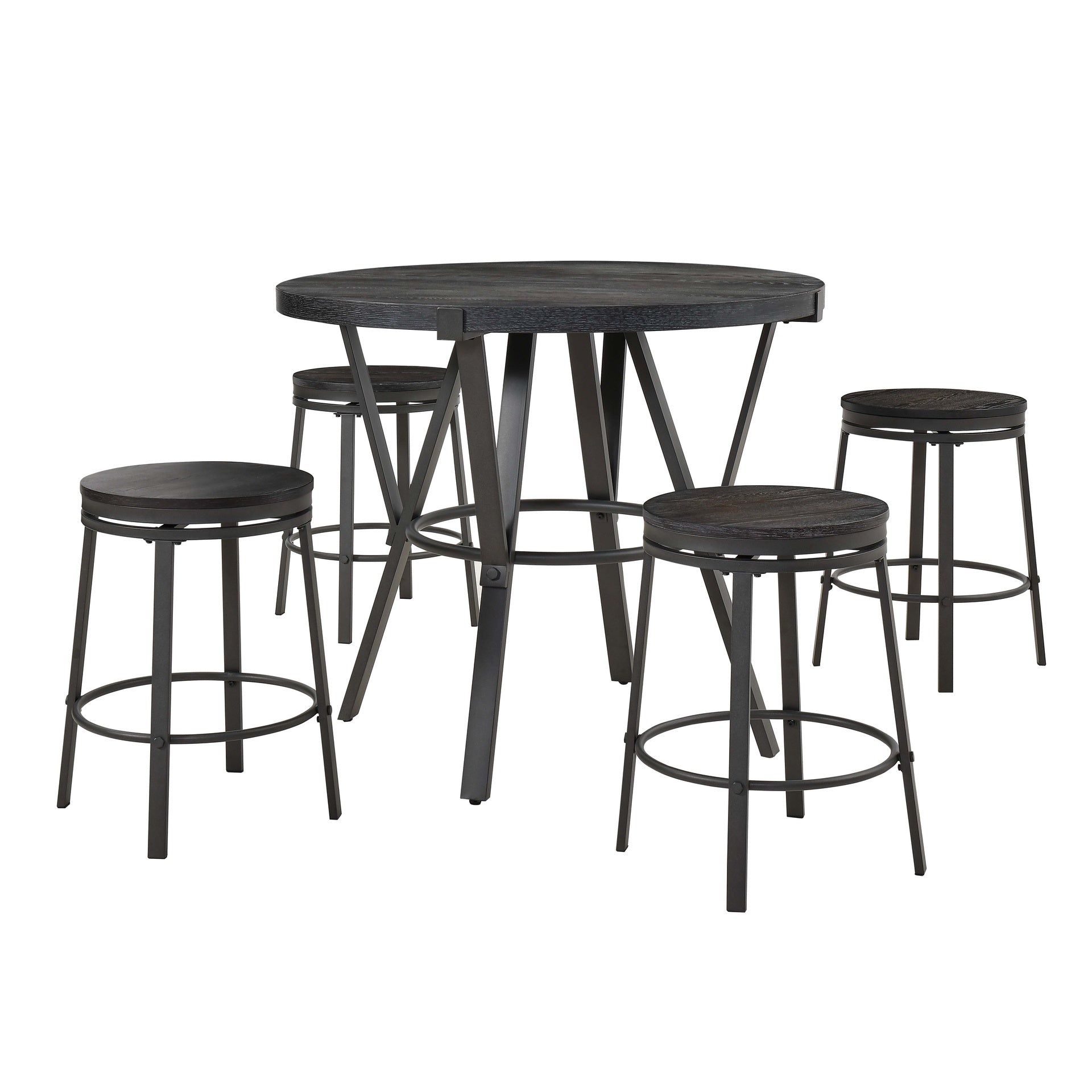 Wooden Round Dining Table with 4 Swivel Wooden Dining Stools Set