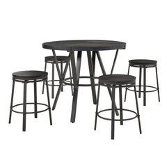 Wooden Round Dining Table with 4 Swivel Wooden Dining Stools Set