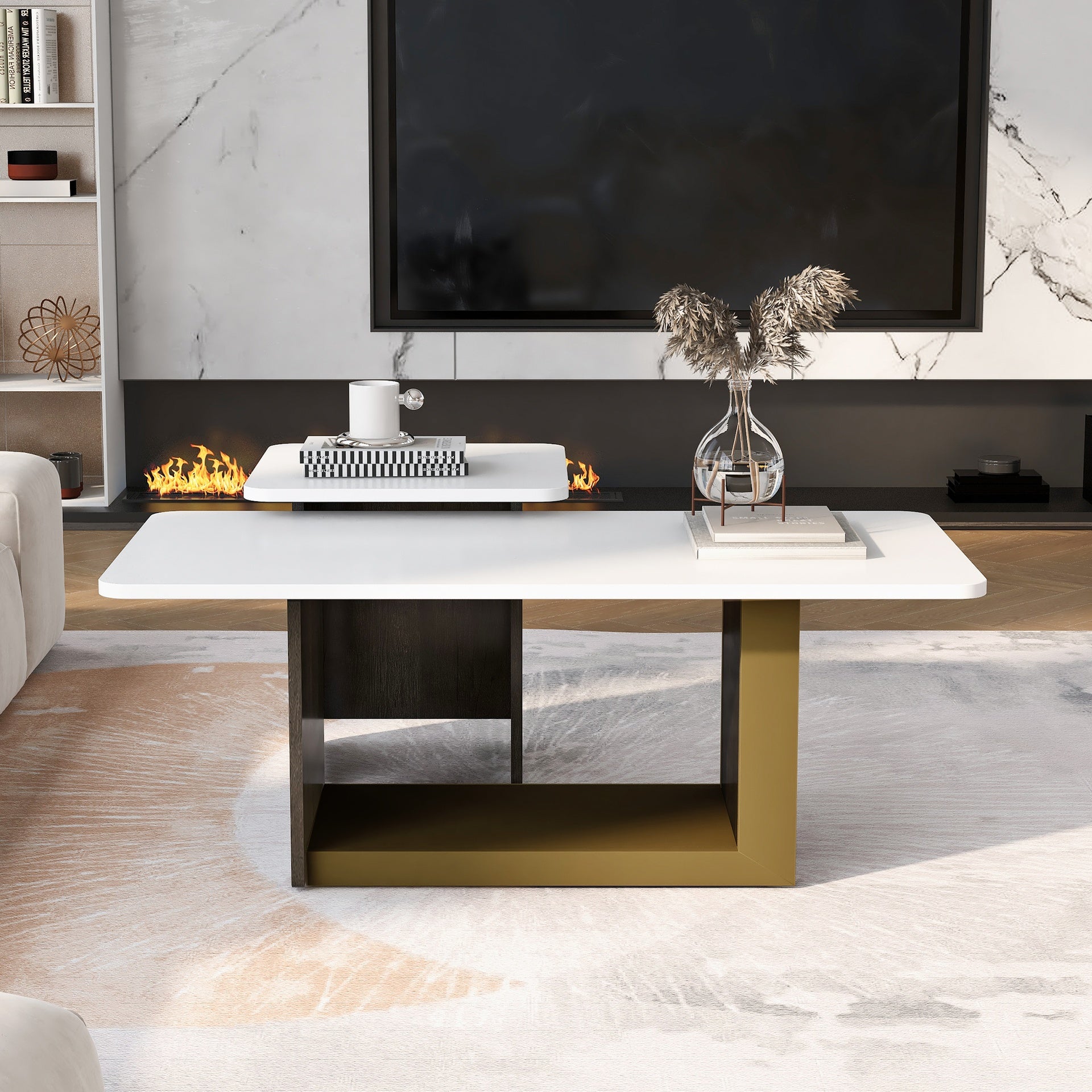 VIBE HAUS Modern Light Luxury Coffee Table Set of 2, Small Square Coffee End Table with Spacious Top, Center Table for Living Room