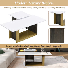 VIBE HAUS Modern Light Luxury Coffee Table Set of 2, Small Square Coffee End Table with Spacious Top, Center Table for Living Room