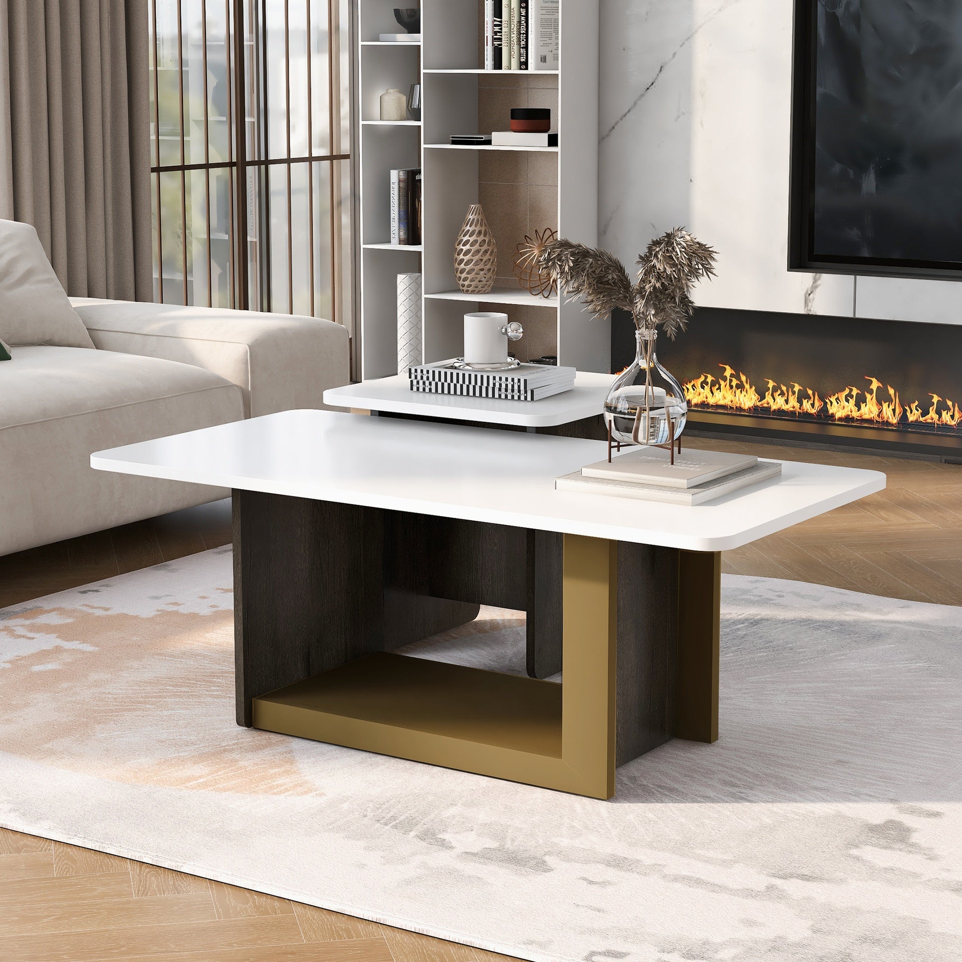 VIBE HAUS Modern Light Luxury Coffee Table Set of 2, Small Square Coffee End Table with Spacious Top, Center Table for Living Room