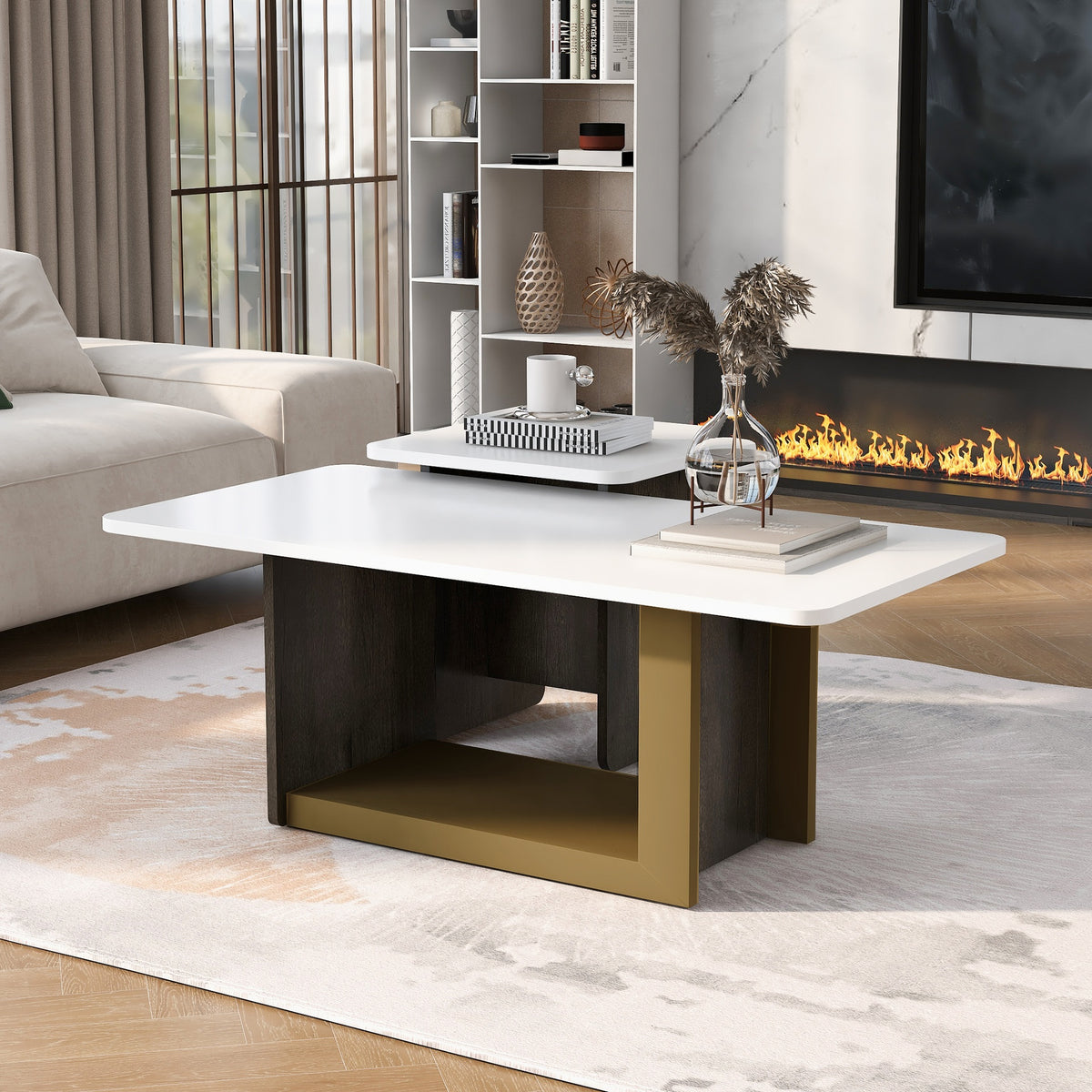 VIBE HAUS Modern Light Luxury Coffee Table Set of 2, Small Square Coffee End Table with Spacious Top, Center Table for Living Room