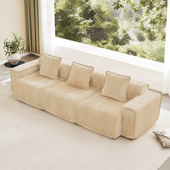 Streamlined Design Deep Seat Modular 3 Seat Boneless Sofa with French Edge Piping,No Assembly Required, Modern Modular 3-Seat Sofa Couch with Throw Pillows,Velvet Fabric Light Camel