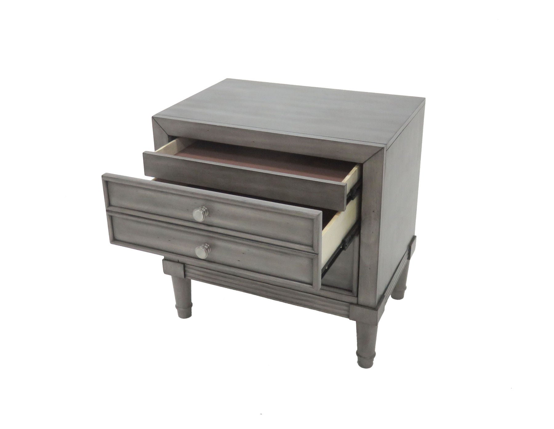 Modern Gray Finish 1pc Nightstand Solidwood Hidden Drawer Nickel Round Knob Bedside Table Bedroom