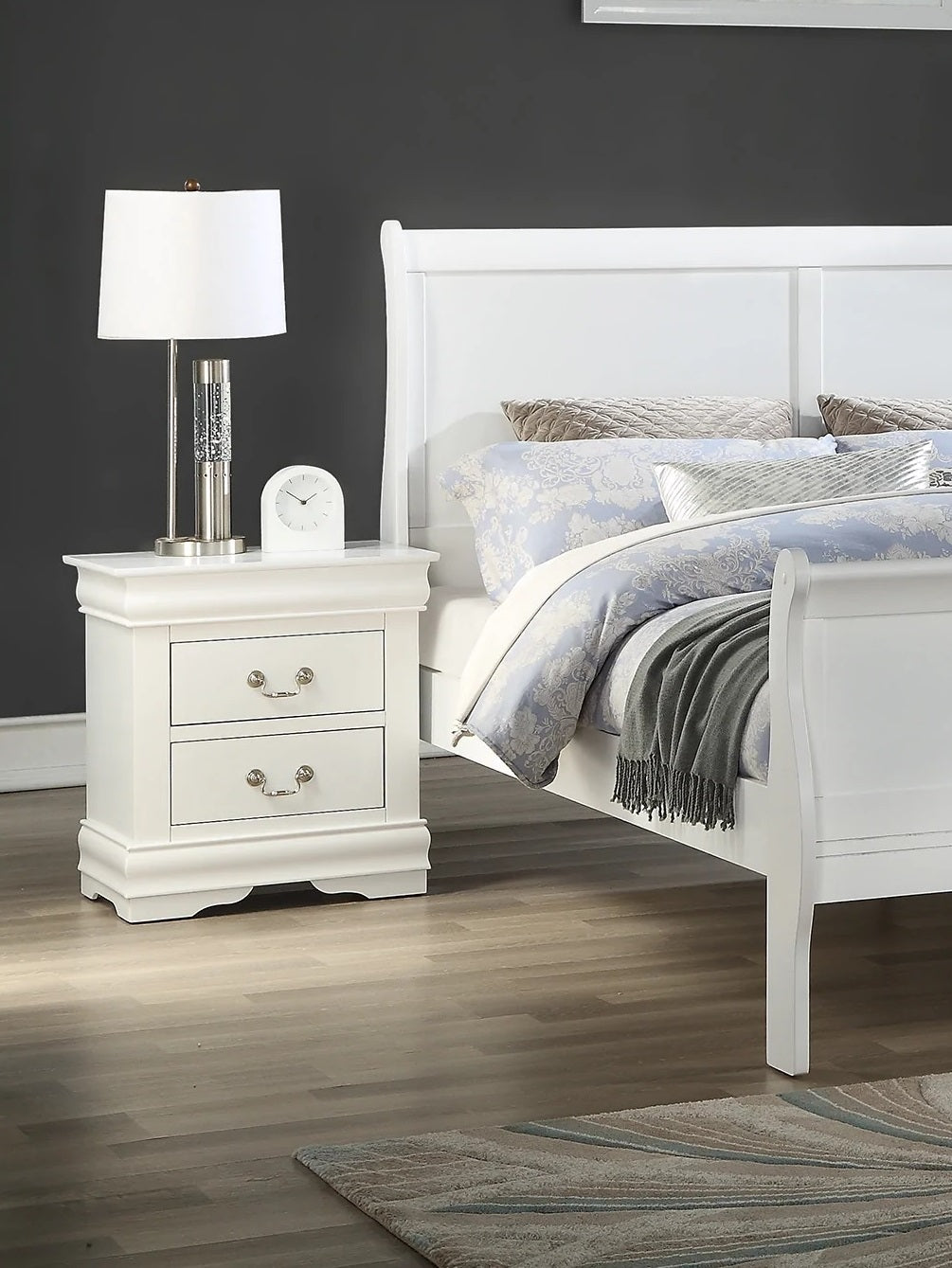 1pc Nightstand White Louis Philippe Solid wood English Dovetail Construction Antique Nickle Hanging Pulls