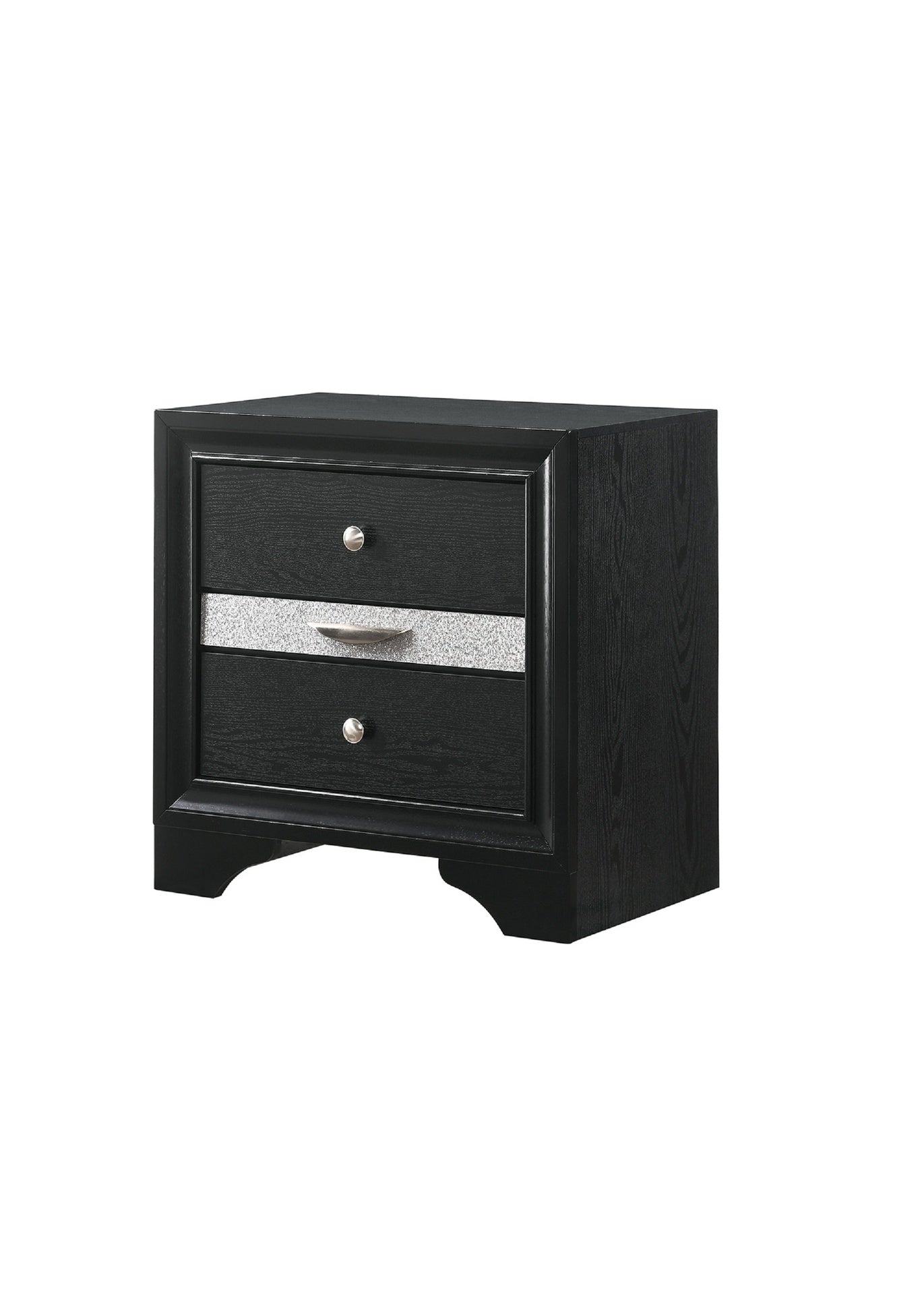 Modern Luxury 1pc Glam 2-Drawer Nightstand End Table Pullout Jeweler Tray Silver Panel Bedroom Solid Wood Wooden Furniture