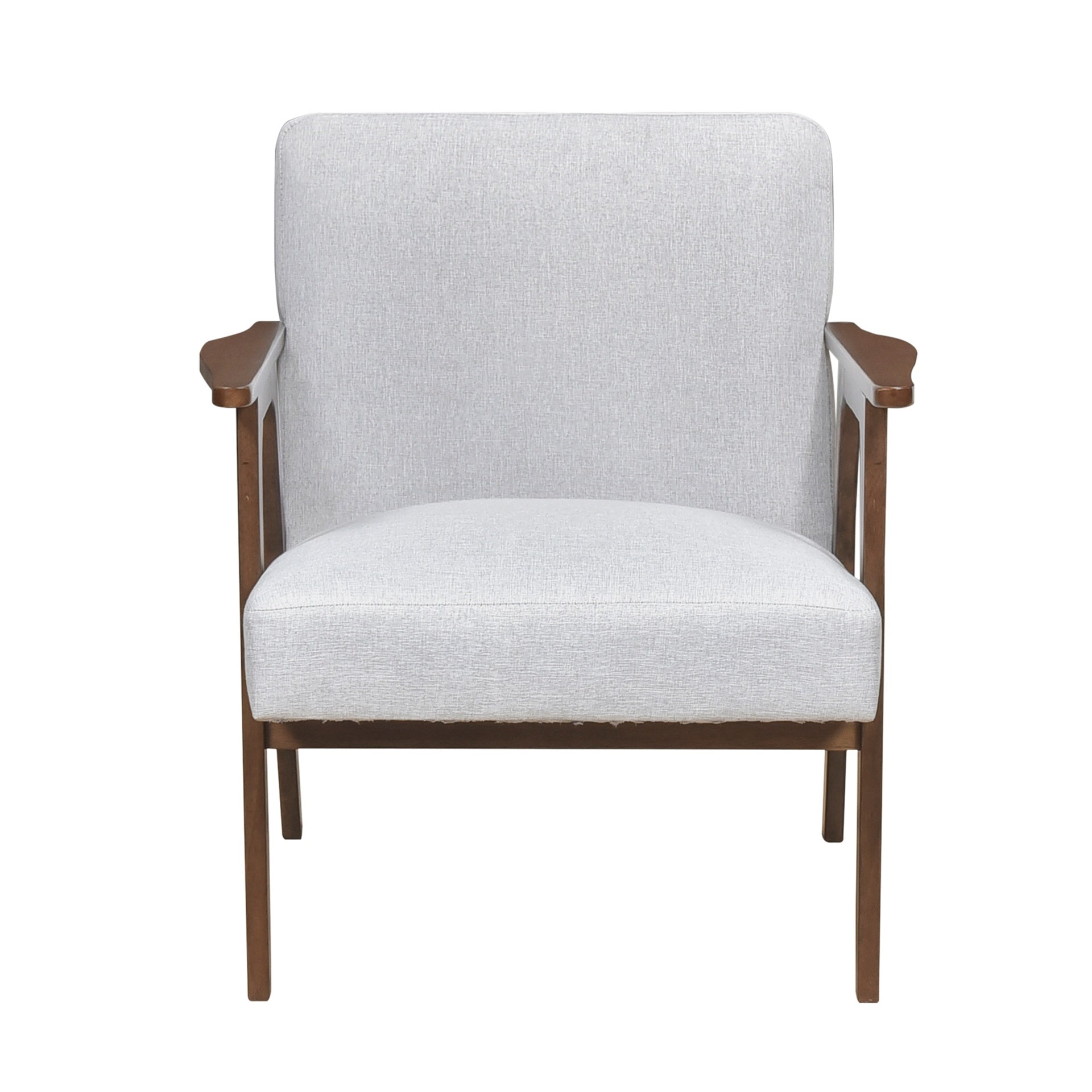Modern Home Furniture Gray Fabric Upholstery 1pc Accent Chair Brown Finish Solid Rubberwood Contemporary Cushion Seat