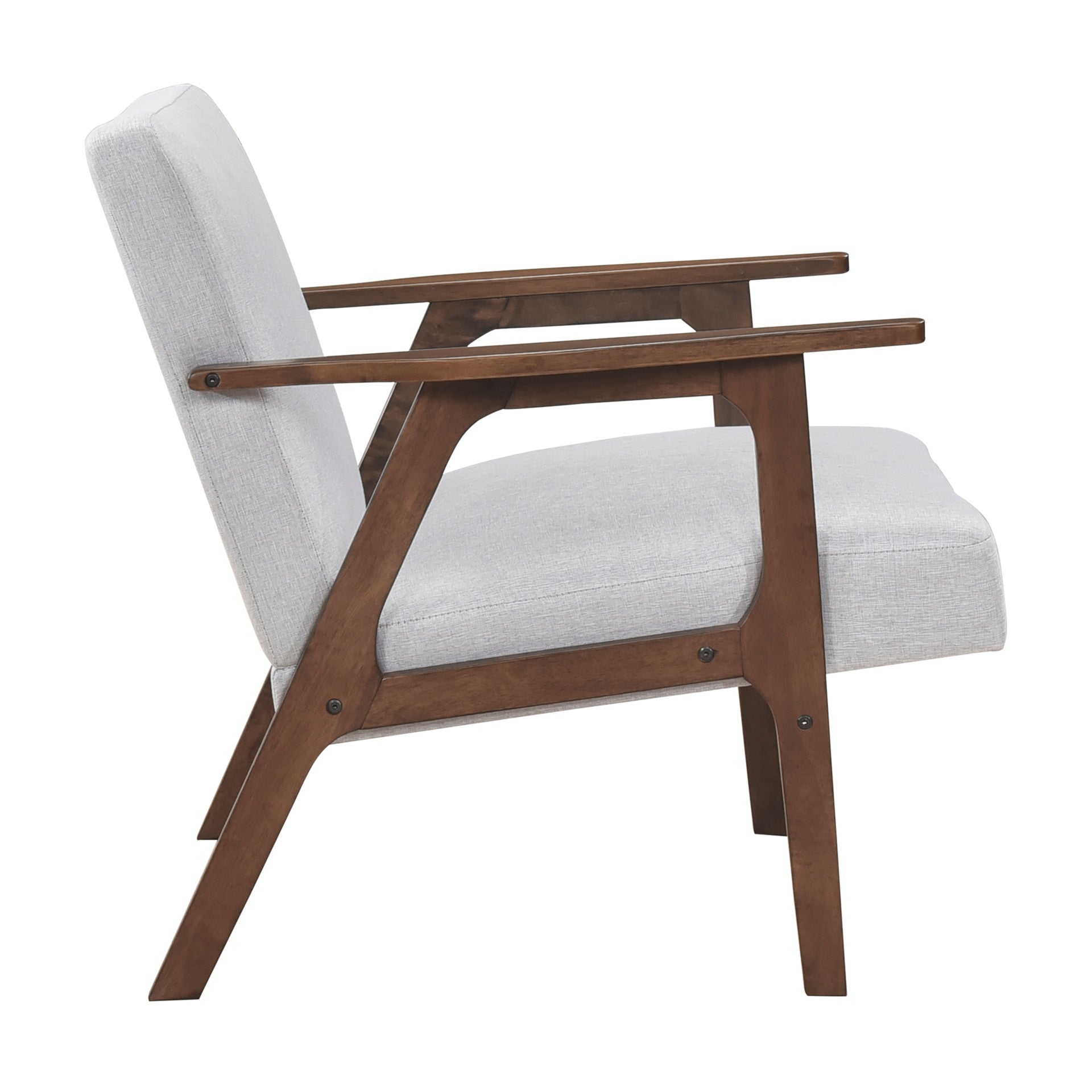 Modern Home Furniture Gray Fabric Upholstery 1pc Accent Chair Brown Finish Solid Rubberwood Contemporary Cushion Seat