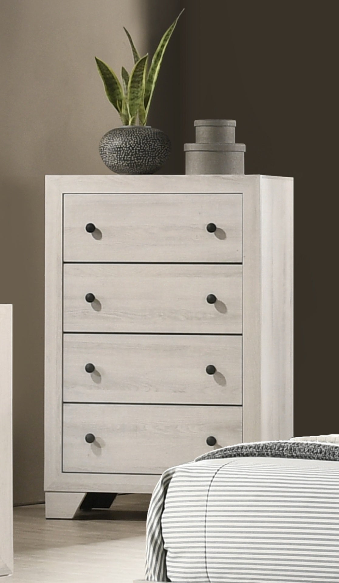 1pc Rustic Four Drawers Storage Tall Chest White Wash Finish Wooden Bedroom Furniture