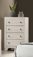 1pc Rustic Four Drawers Storage Tall Chest White Wash Finish Wooden Bedroom Furniture
