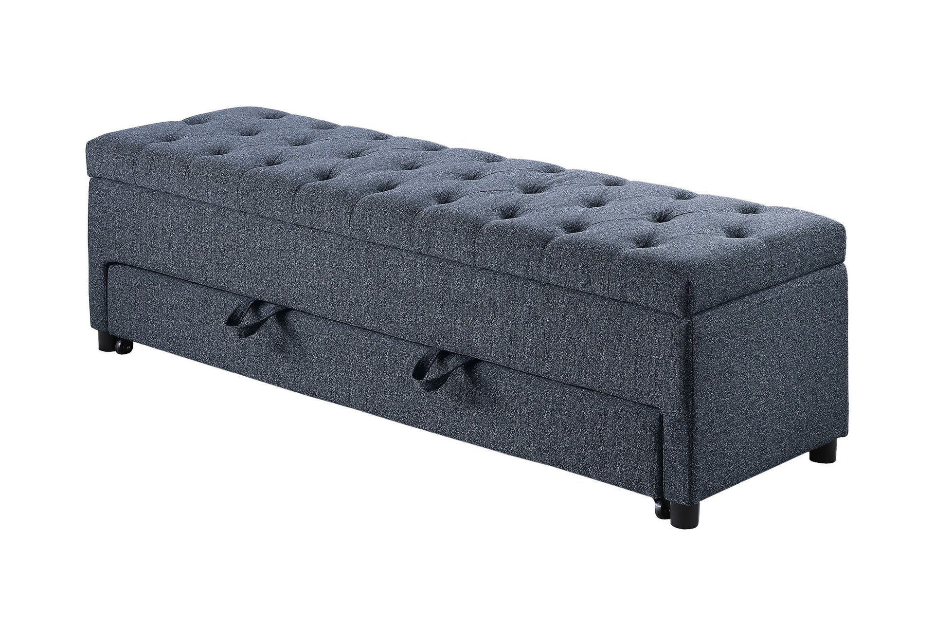Contemporary Living Room Furniture Ottoman w Storage And Underseat Drawer Blue Gray Color 1pc Ottoman Tufted Seat Boucle