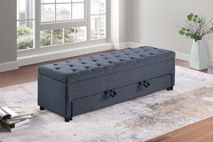 Contemporary Living Room Furniture Ottoman w Storage And Underseat Drawer Blue Gray Color 1pc Ottoman Tufted Seat Boucle