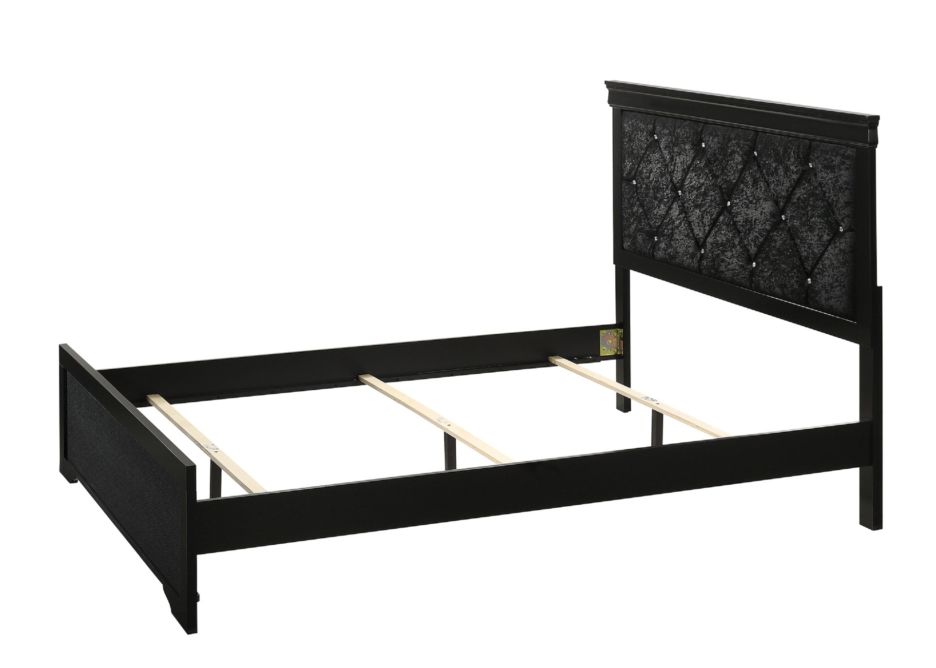 Modern 1pc Black Finish Queen Size Panel Bed Wooden Fabric Upholstered Headboard Crystal-Like Button Tufted Fabric Bedroom Furniture