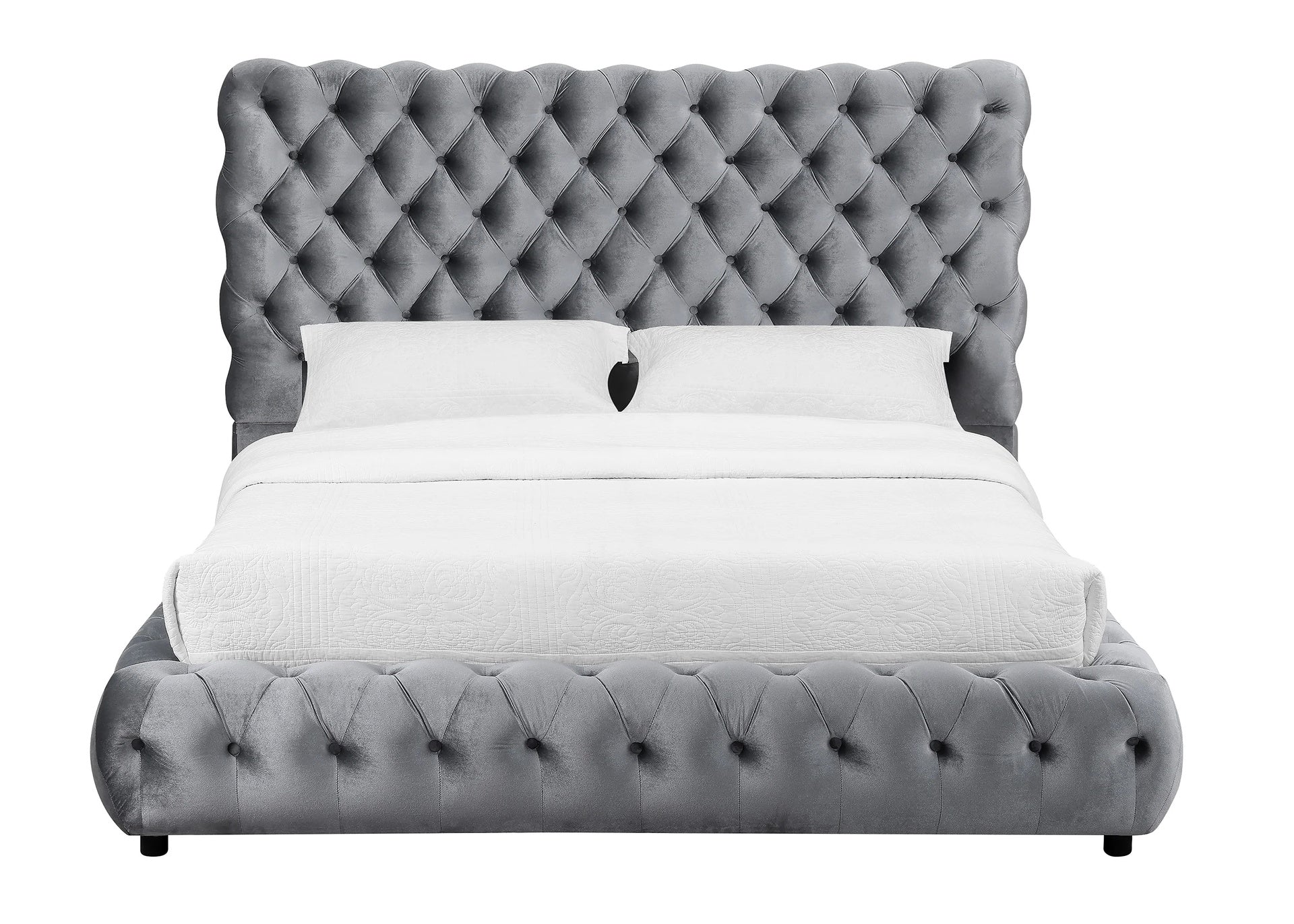 1pc Contemporary Upholstered Queen Bed Tufted Headboard and Footboard Wooden Luxury Glam Bedroom Furniture Gray