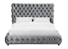 1pc Contemporary Upholstered Queen Bed Tufted Headboard and Footboard Wooden Luxury Glam Bedroom Furniture Gray