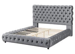 1pc Contemporary Upholstered Queen Bed Tufted Headboard and Footboard Wooden Luxury Glam Bedroom Furniture Gray