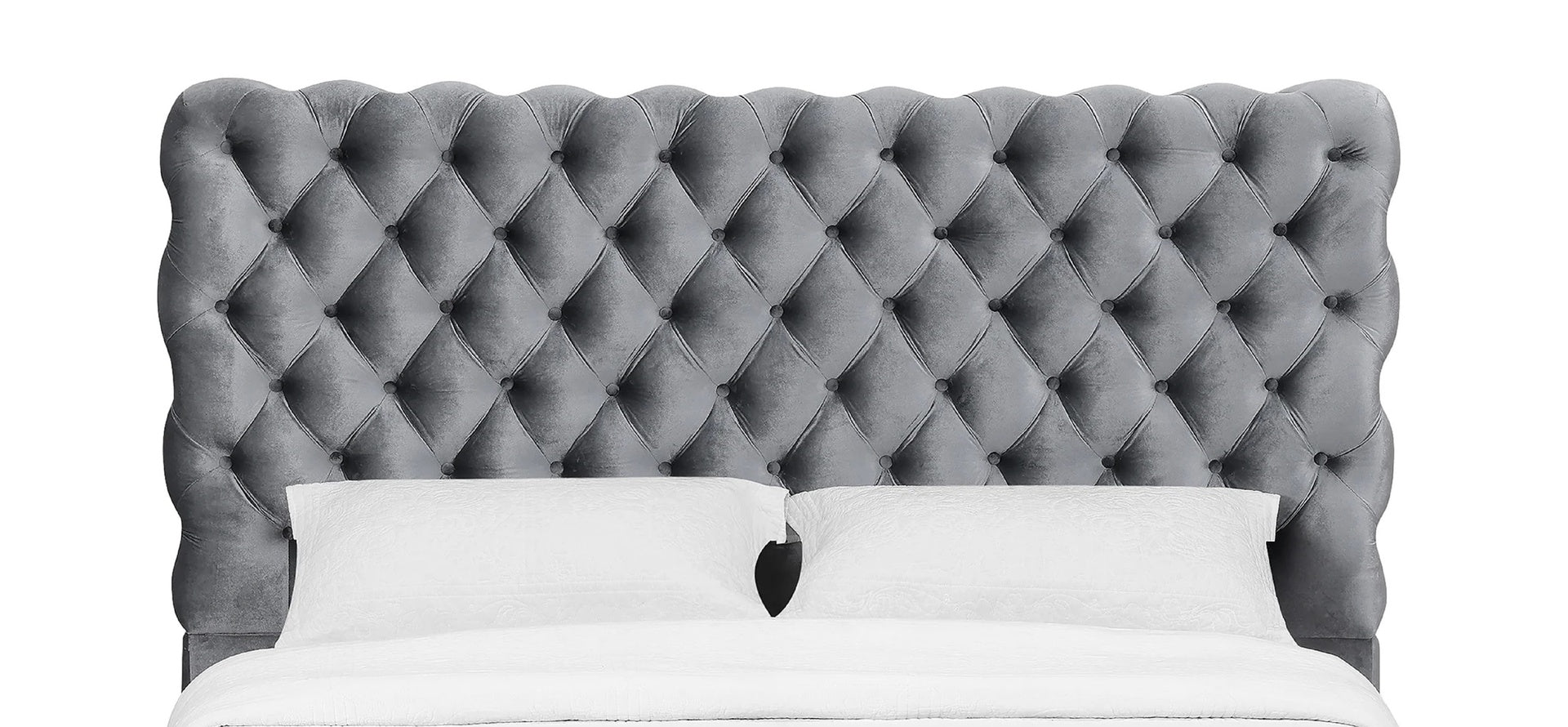 1pc Contemporary Upholstered Queen Bed Tufted Headboard and Footboard Wooden Luxury Glam Bedroom Furniture Gray