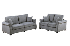 Contemporary Style 2pc Sofa Set Luxurious Corduroy Upholstered Cushion Back Seat Wooden Legs Fog Finish Primary Living Room Matching Pillow Included