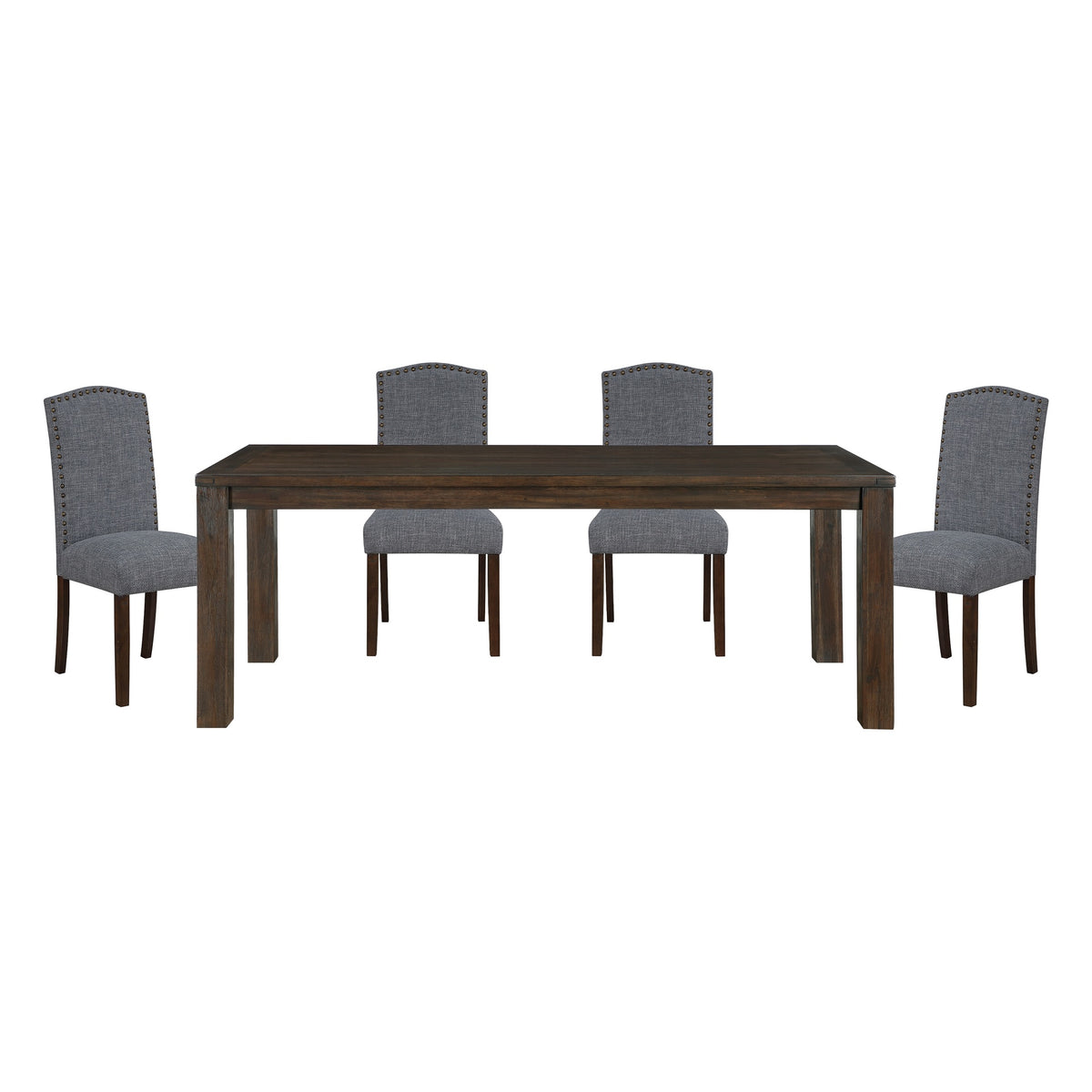 5pc Dining Set Dark Brown Finish Table and Gray Fabric Upholstered 4x Side Chairs Wooden Modern Dining Kitchen Furniture