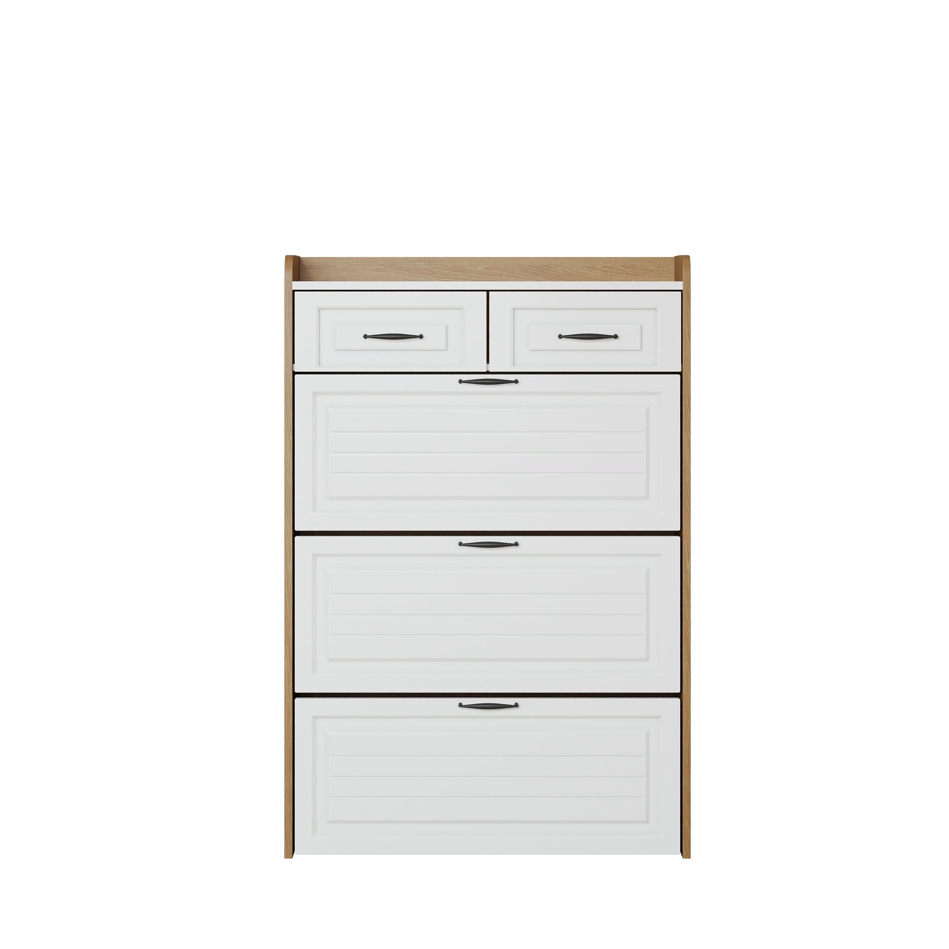 1250 White +Oak Color shoe cabinet  with 3 doors 2 drawers,large space for storage