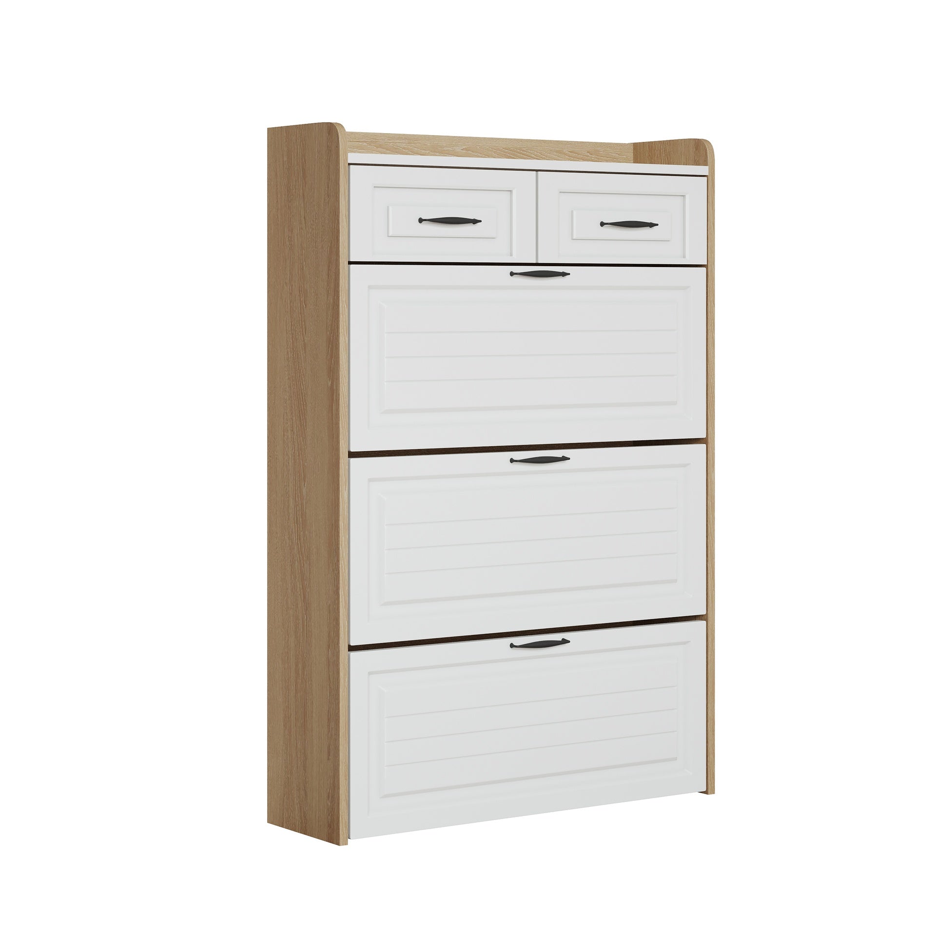 1250 White +Oak Color shoe cabinet  with 3 doors 2 drawers,large space for storage