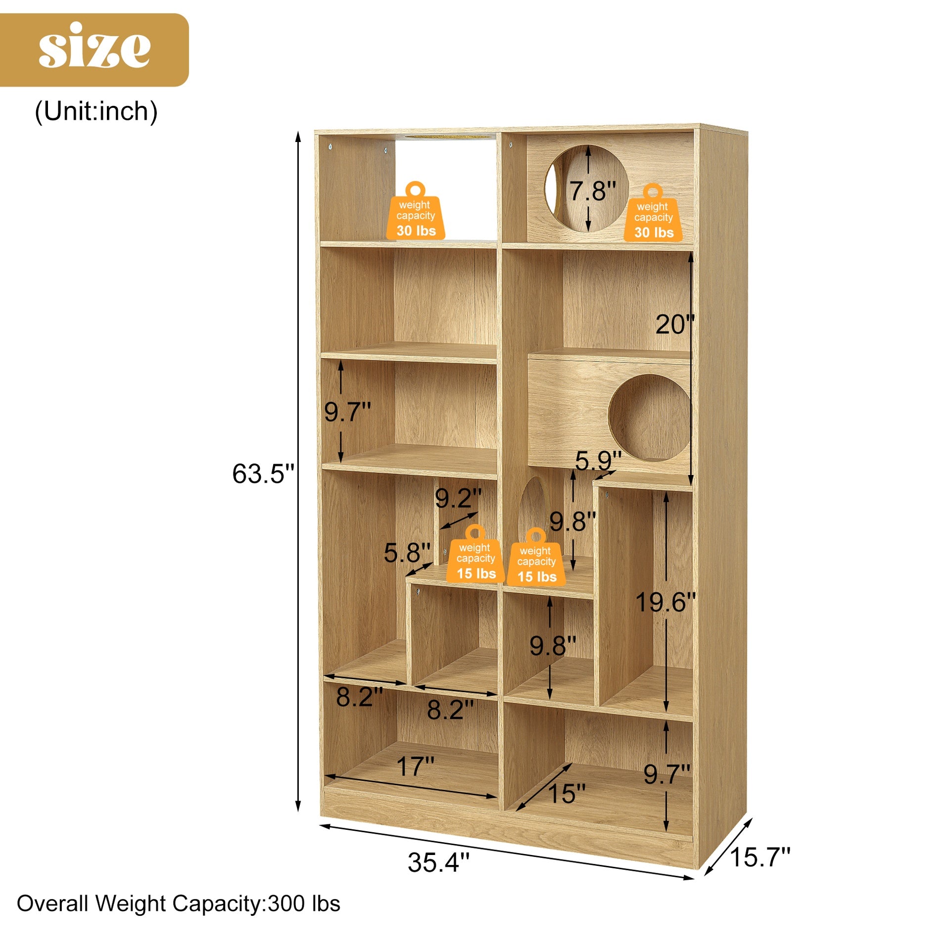 Modern 2 IN 1 Wood Bookshelf  Cat House, Cat Tree Display Case with Storage, Cat Litter Box Enclosure Climbing Shelf - NATURAL