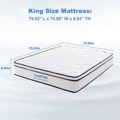 10 Inch King Size Medium Firm Mattress, Memory Foam with Pocket Springs for Back Pain Relief & Pressure Relief, Cooling Antibacterial Cover, CertiPUR-US Certified, White(75.98"x 79.92"x 9.84")