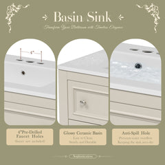 36" Bathroom Vanity Cabinet with Sink Combo Set, Undermount Ceramic Sink, Free Standing Vanity Set with 4 Drawers, Solid Wood Frame Bathroom Cabinet, Beige
