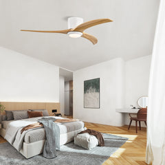 52" Solid Wood Blades Ceiling Fan With Light with Remote Control, Noiseless Reversible Motor, 6 Speed, for Patio Living Room, Bedroom,Indoor. (Matte White +Natural)
