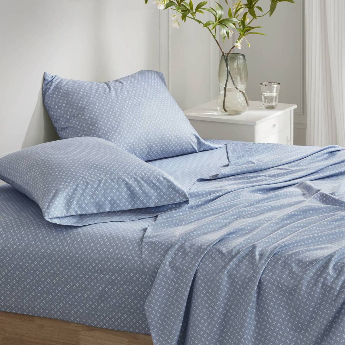 Floral Comforter Set with Bed Sheets Blue Cal King